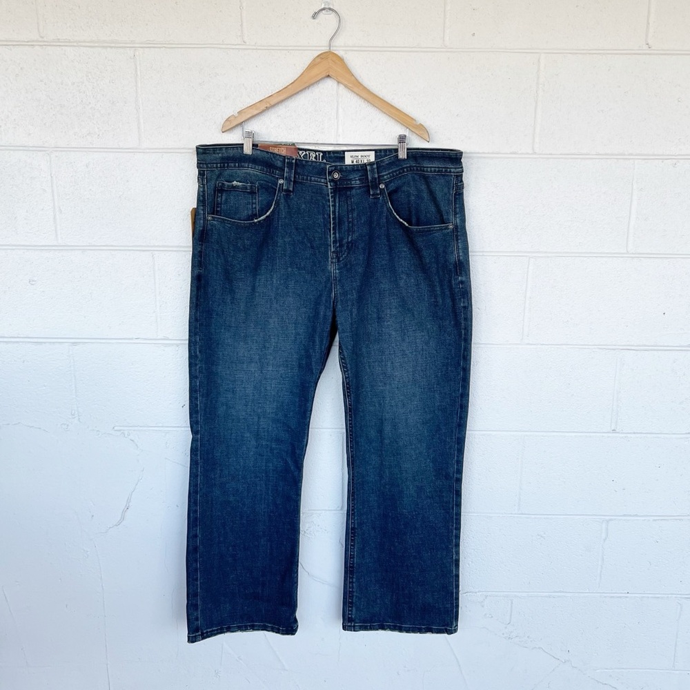NWT | TK Axel Embroidered Back Pocket Slim Boot Cut Dark Wash Denim Jeans 40x32